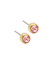 Load image into Gallery viewer, Gold Titanium Bezel Light Rose Earrings 5mm
