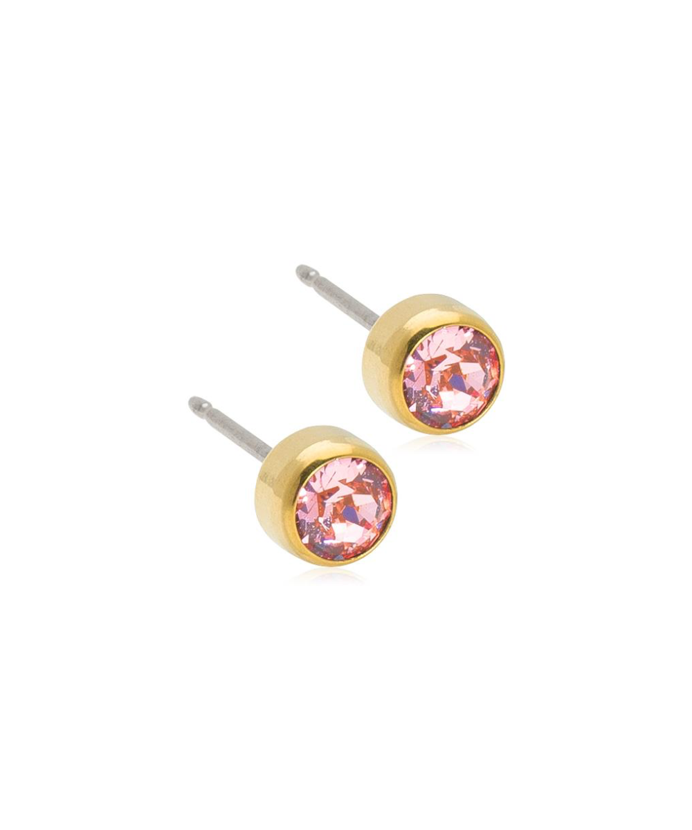 Gold Titanium Bezel Light Rose Earrings 5mm
