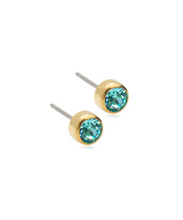 Load image into Gallery viewer, Gold Titanium Bezel Turquoise Earrings 5mm
