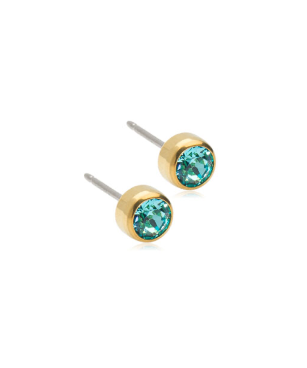 Gold Titanium Bezel Turquoise Earrings 5mm