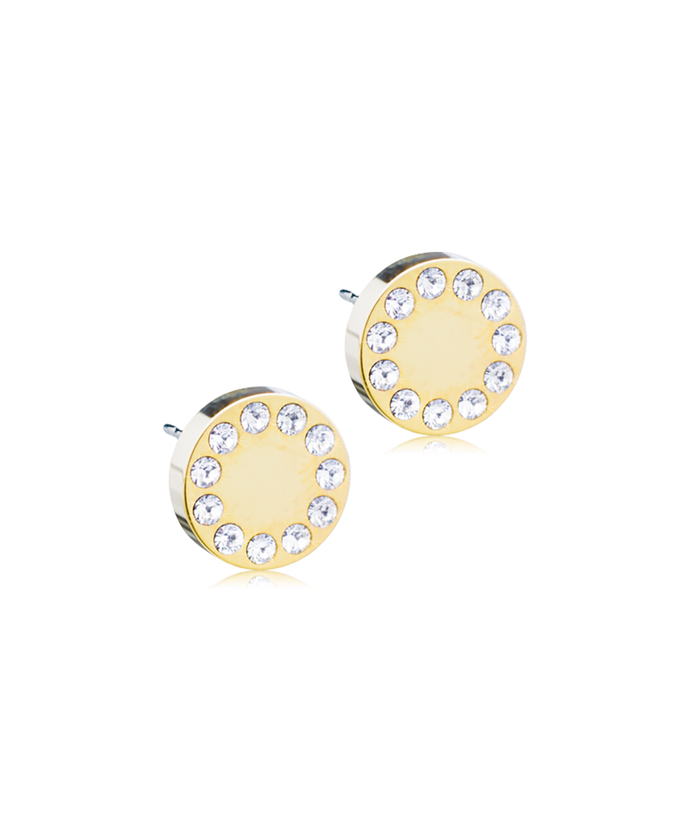 Gold Titanium Brilliance Puck Crystal Earrings 8mm