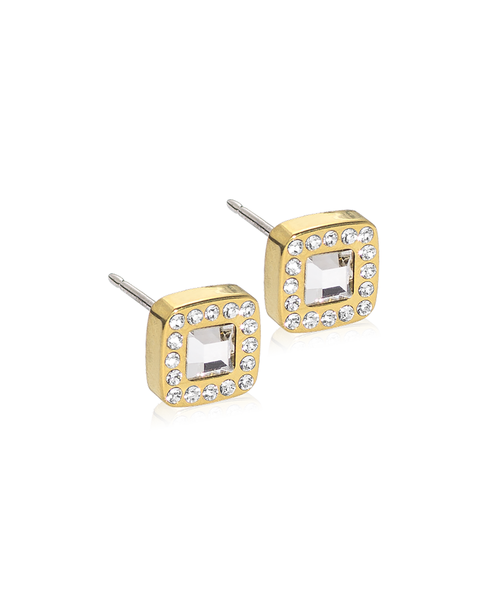 Gold Titanium Brilliance Cushion Crystal Earrings 8 mm