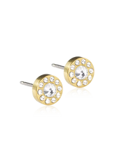 Load image into Gallery viewer, Gold Titanium Brilliance Halo Crystal Earrings 8mm
