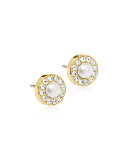 Gold Titanium Brilliance Halo Pearl Earrings 8mm