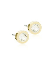 Load image into Gallery viewer, Gold Titanium Grand Bezel Crystal Earrings 8mm

