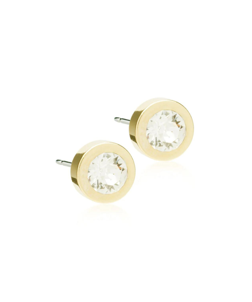 Gold Titanium Grand Bezel Crystal Earrings 8mm