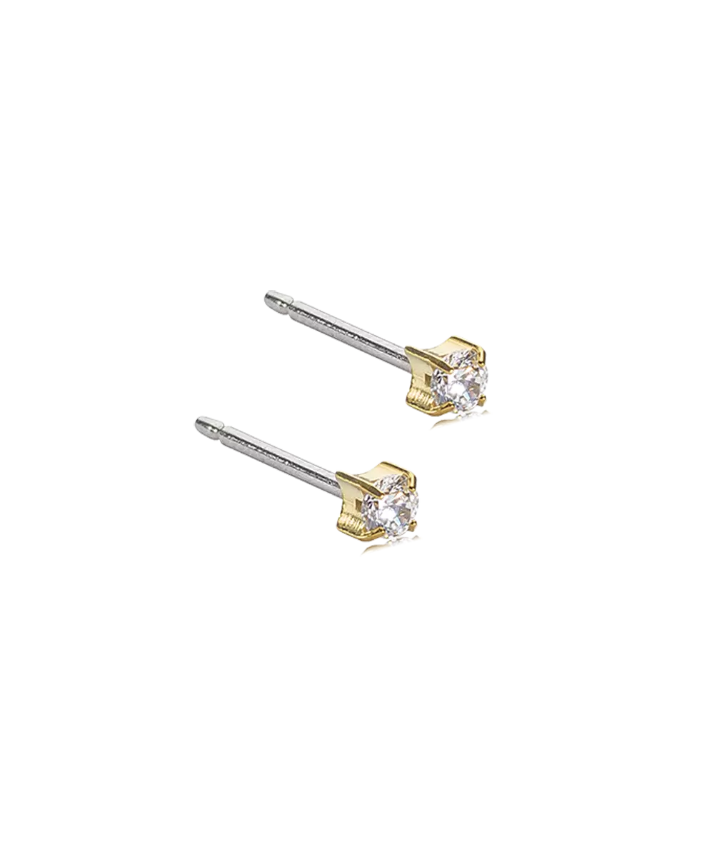 Gold Titanium Tiffany White Cubic Zirconia Earrings