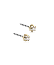 Load image into Gallery viewer, Gold Titanium Tiffany White Pearl Earrings 4mm
