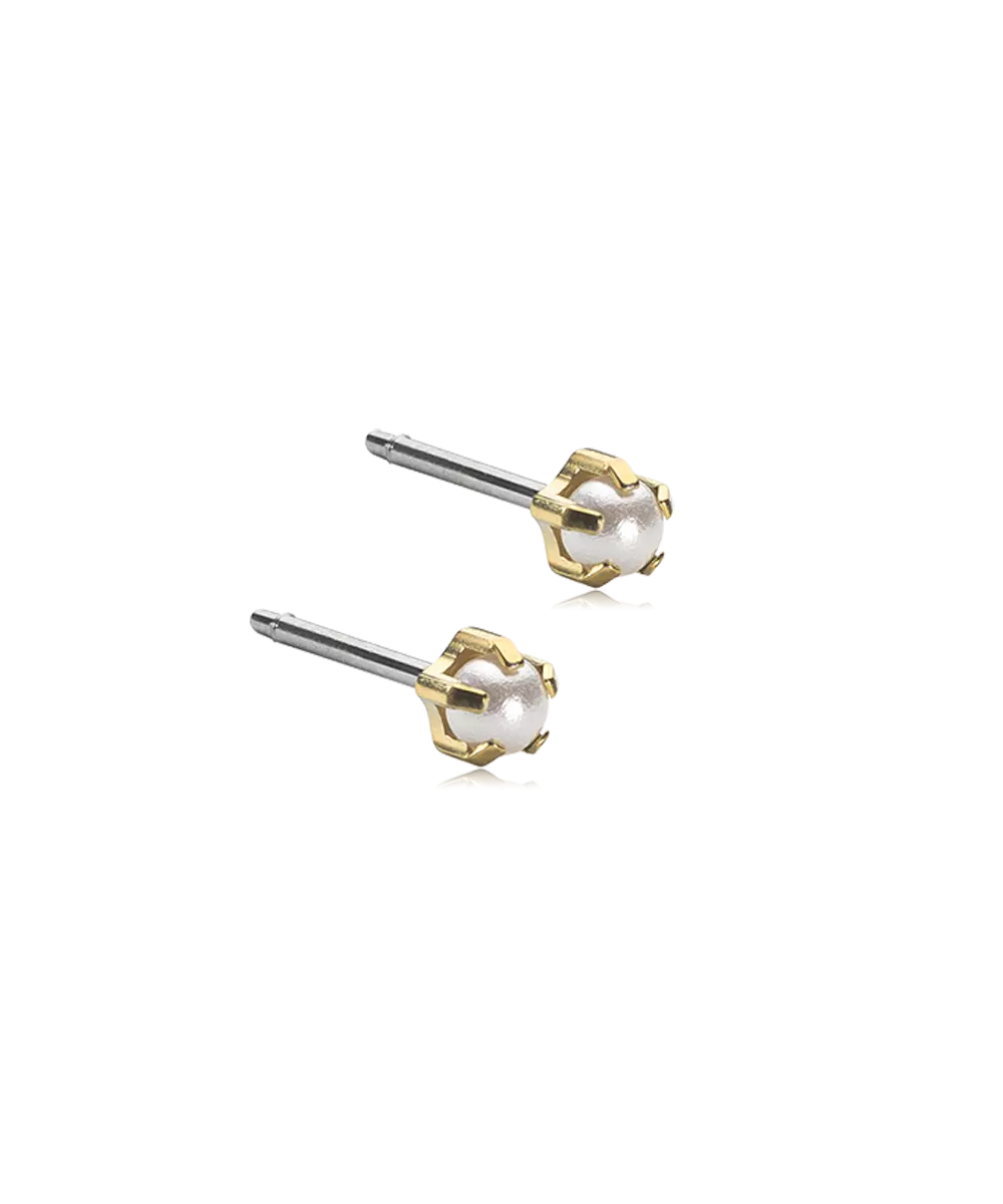 Gold Titanium Tiffany White Pearl Earrings 4mm