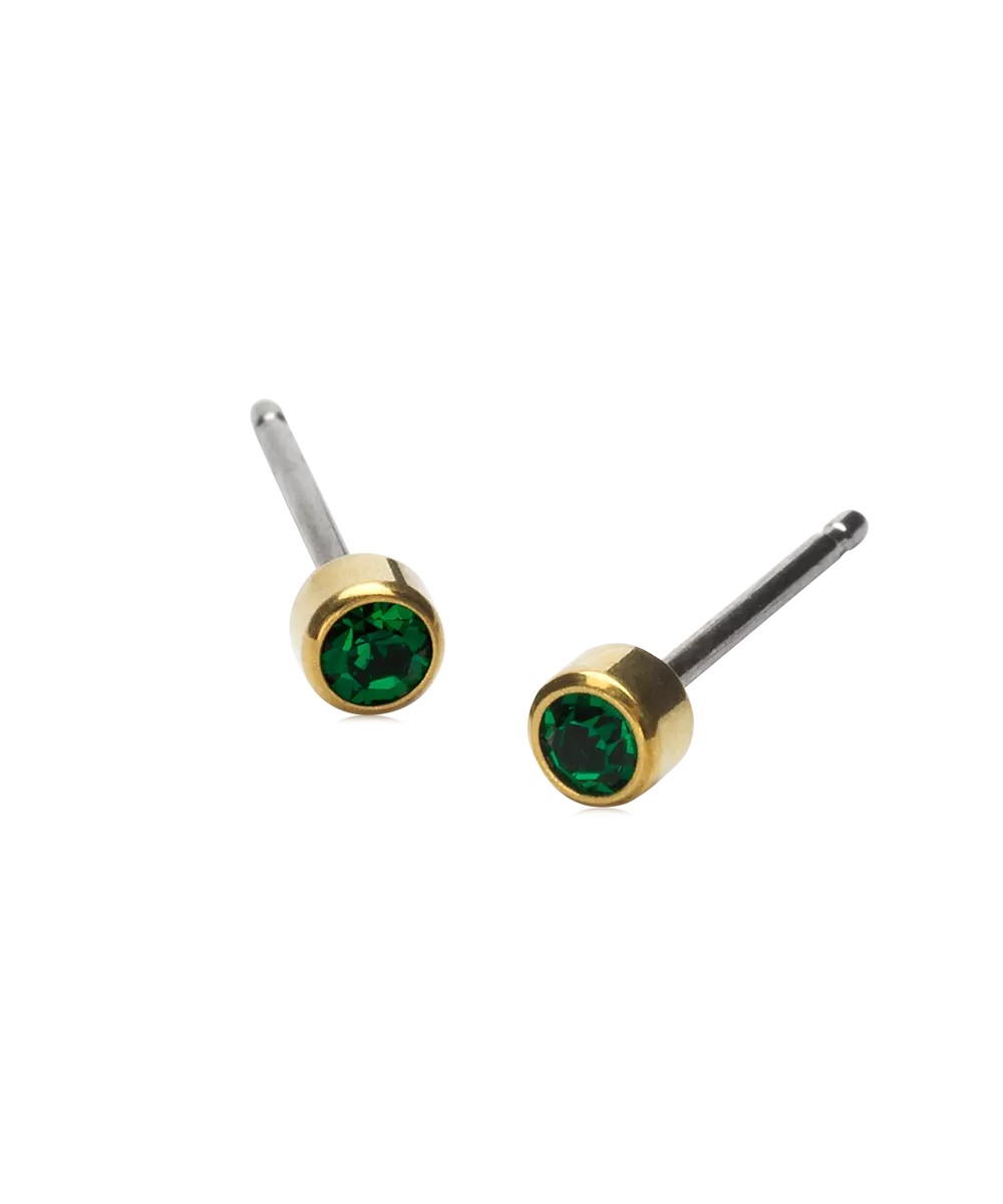 Gold Titanium Bezel Emerald Earrings