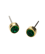 Load image into Gallery viewer, Gold Titanium Bezel Emerald Earrings
