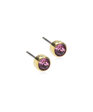 Load image into Gallery viewer, Gold Titanium Bezel Lilac Earrings 5mm
