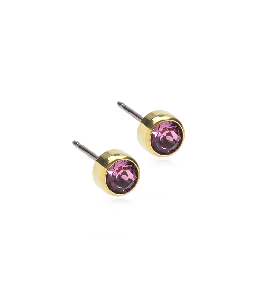 Gold Titanium Bezel Lilac Earrings 5mm