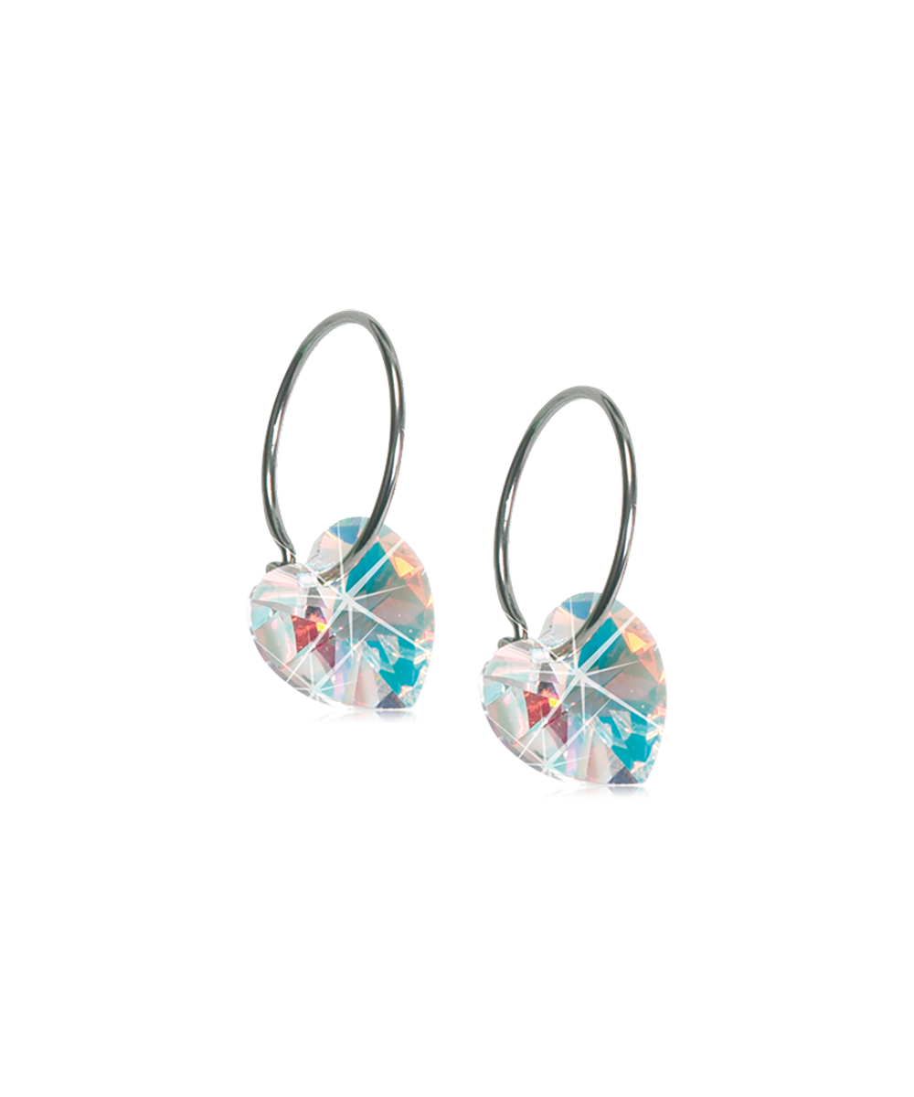 Natural Titanium Heart Crystal Earrings 10mm