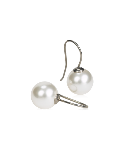 Natural Titanium Pendant White Pearl Earrings 12mm