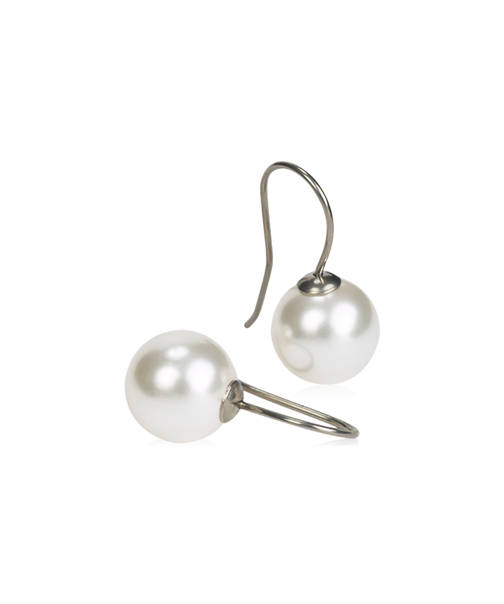 Natural Titanium Pendant White Pearl Earrings 12mm