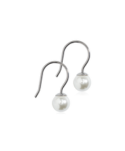 Load image into Gallery viewer, Natural Titanium Mini Pendant White Pearl Earrings 6mm
