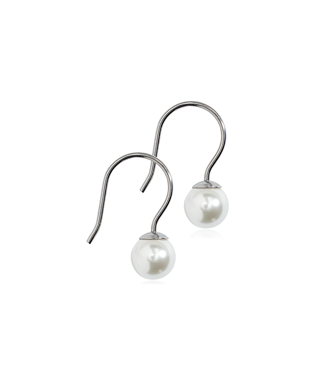Natural Titanium Mini Pendant White Pearl Earrings 6mm
