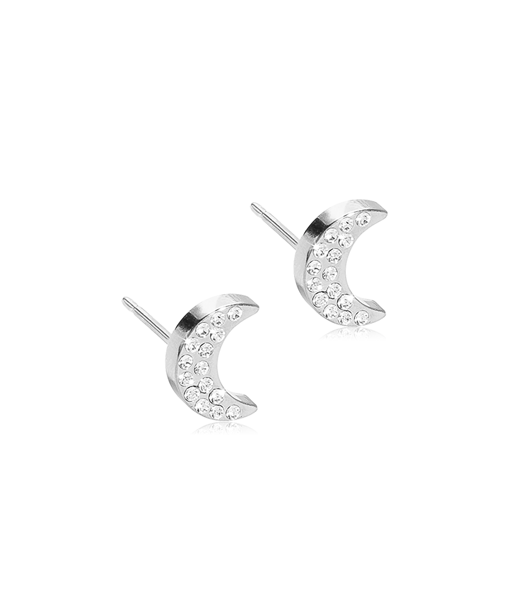 Natural Titanium Brilliance Moon Crystal Earrings 8mm