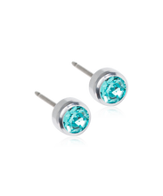 Load image into Gallery viewer, Silver Titanium Bezel Turquoise Crystal Earrings 5mm
