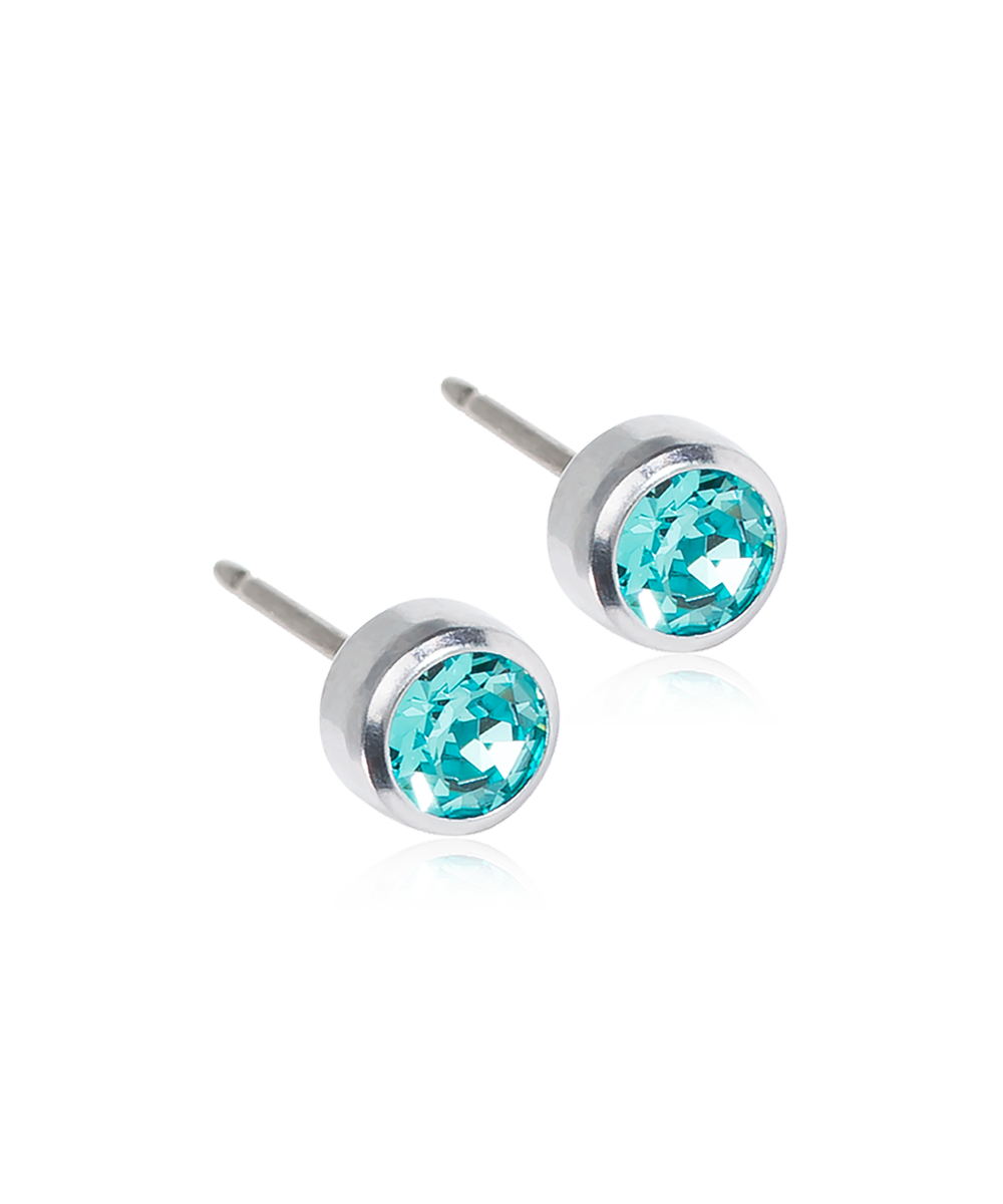 Silver Titanium Bezel Turquoise Crystal Earrings 5mm
