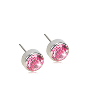 Load image into Gallery viewer, Silver Titanium Bezel Light Rose Earrings 5mm
