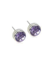 Load image into Gallery viewer, Silver Titanium Bezel Violet Crystal Earrings 5mm
