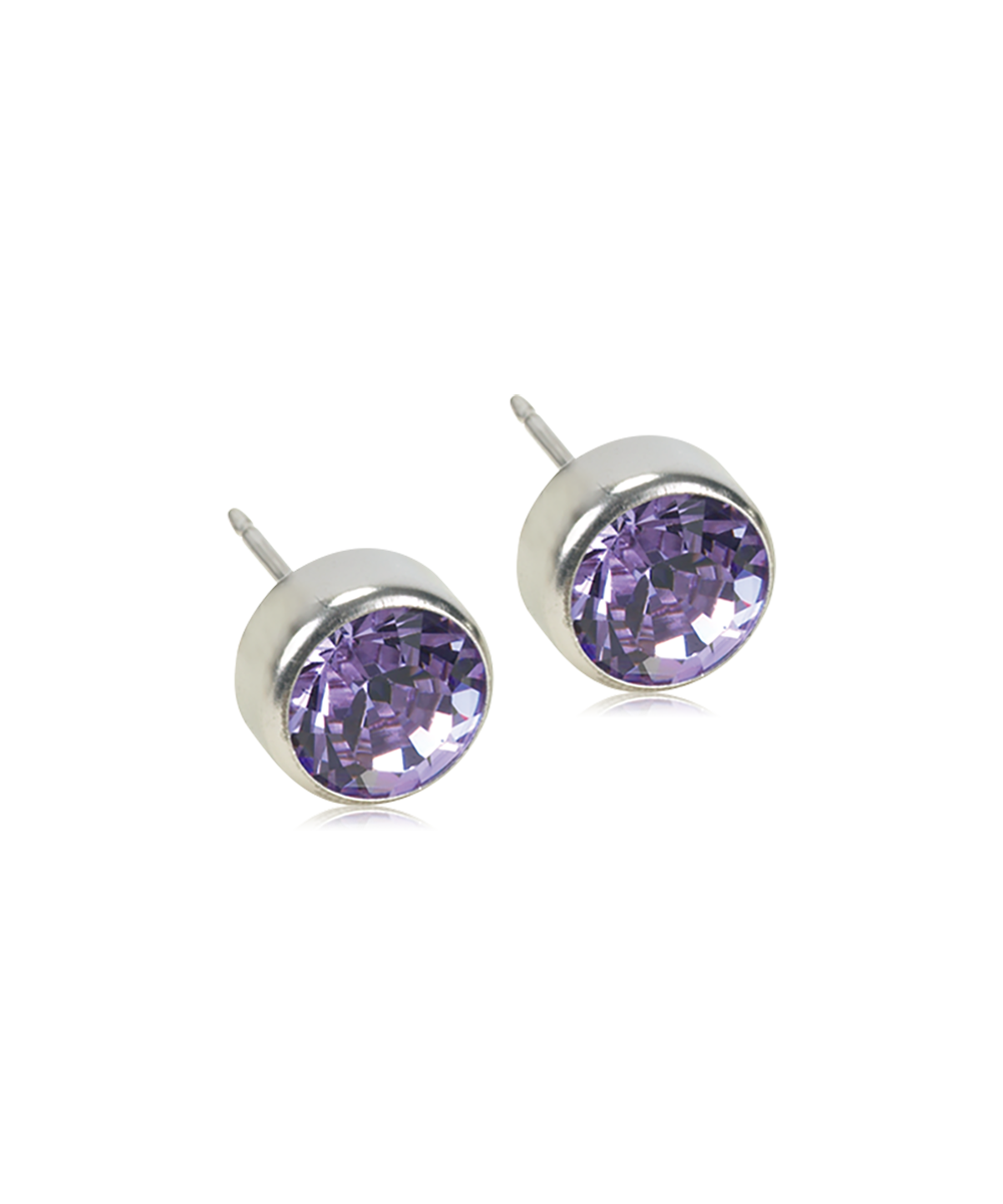 Silver Titanium Bezel Violet Crystal Earrings 5mm