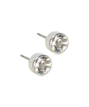 Load image into Gallery viewer, Silver Titanium Bezel Crystal Earrings
