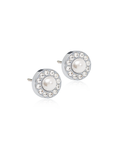 Silver Titanium Brilliance Halo Pearl Earrings 8mm
