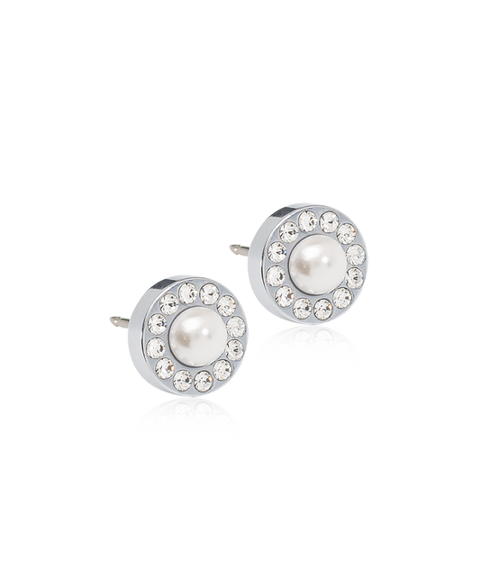 Silver Titanium Brilliance Halo Pearl Earrings 8mm