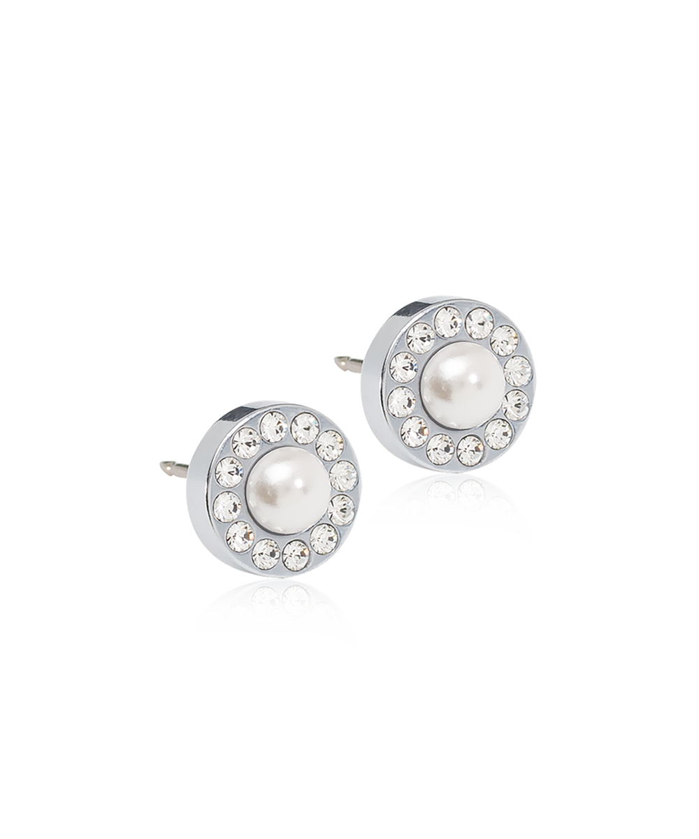 Silver Titanium Brilliance Halo Pearl Earrings 8mm