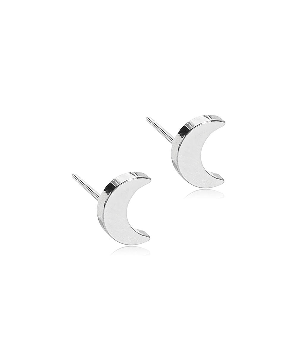 Silver Titanium Moon Earrings 6mm