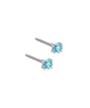 Load image into Gallery viewer, Silver Titanium Tiffany Aquamarine Cubic Zirconia Earrings 3mm
