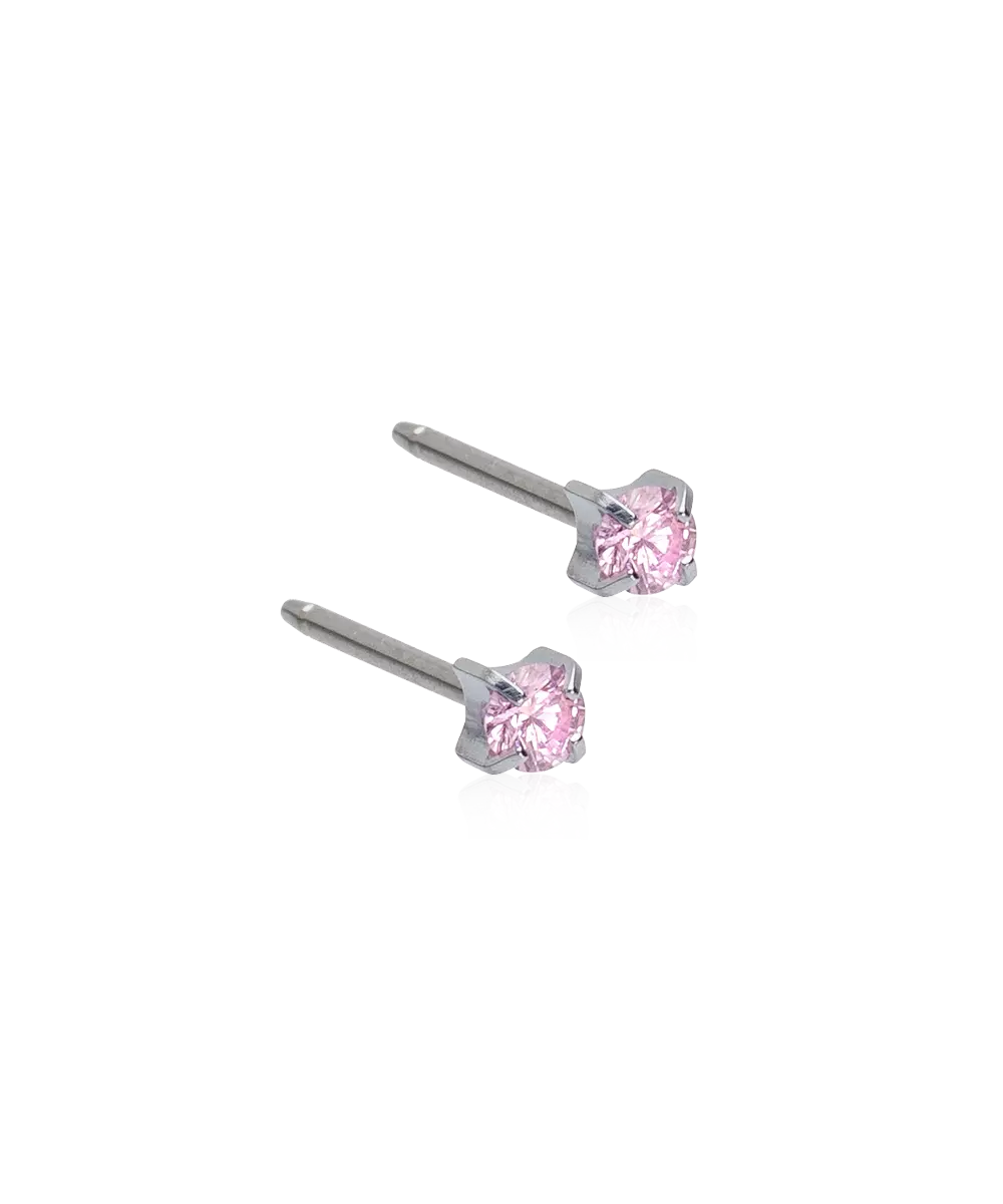 Silver Titanium Tiffany Light Rose Cubic Zirconia Earrings 3mm