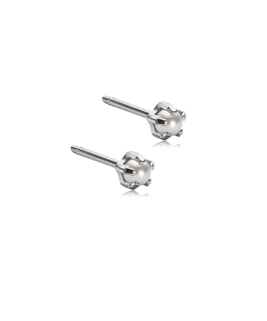 Silver Titanium Tiffany White Pearl Earrings 4mm