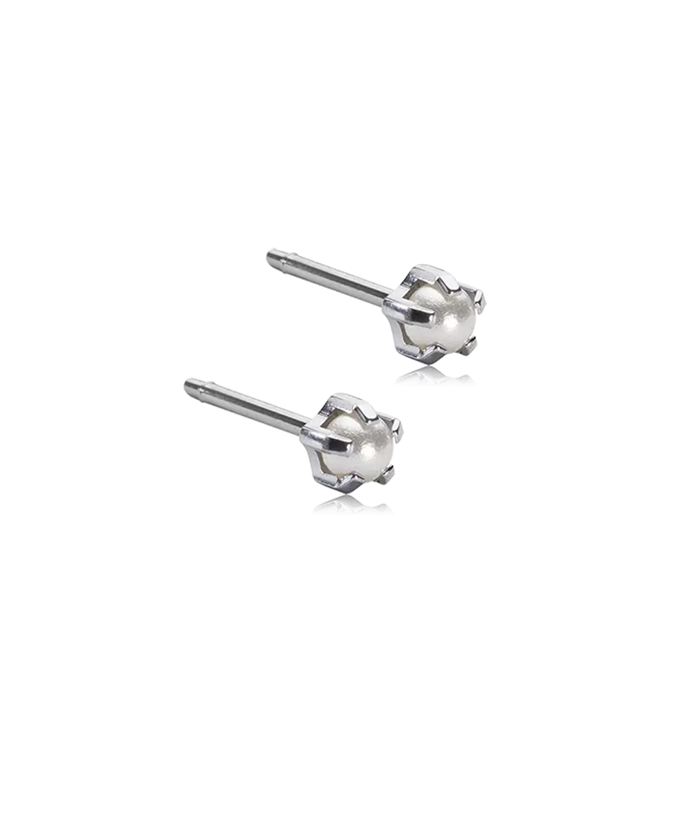 Silver Titanium Tiffany White Pearl Earrings 4mm