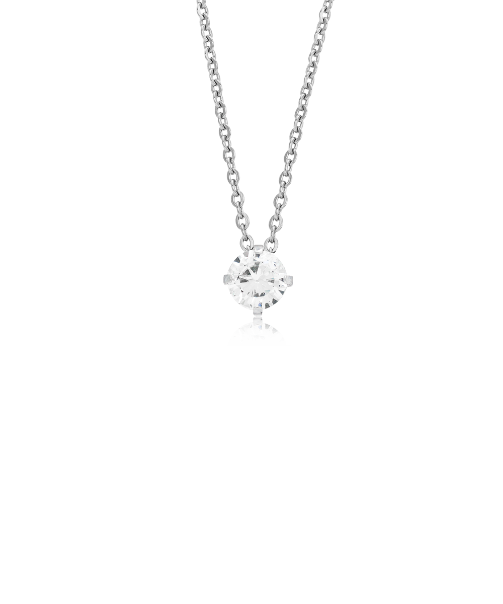 Silver Tiffany 7mm White Cubic Zirconia Necklace