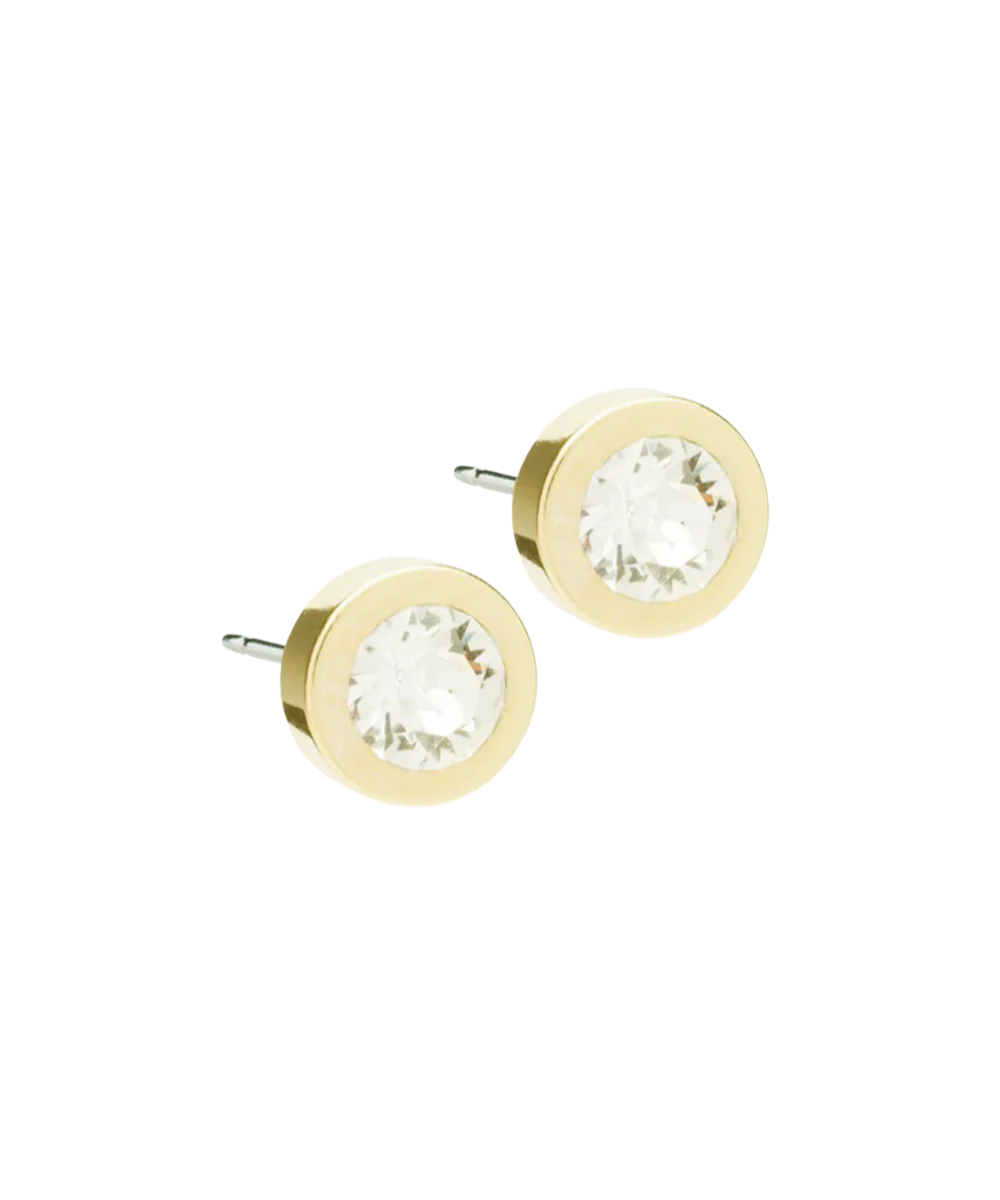 Gold Titanium Grand Bezel Crystal Earrings 8mm
