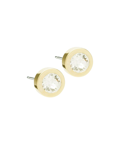 Gold Titanium Grand Bezel Crystal Earrings 8mm