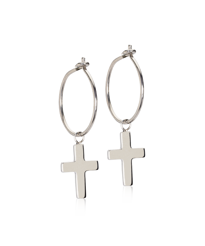 Natural Titanium Earring 14mm, Pendant Cross 11mm