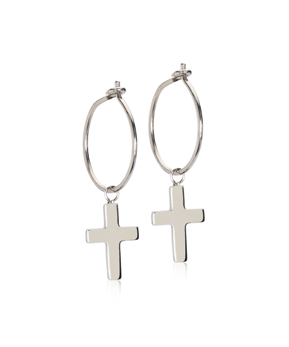 Natural Titanium Earring 14mm, Pendant Cross 11mm