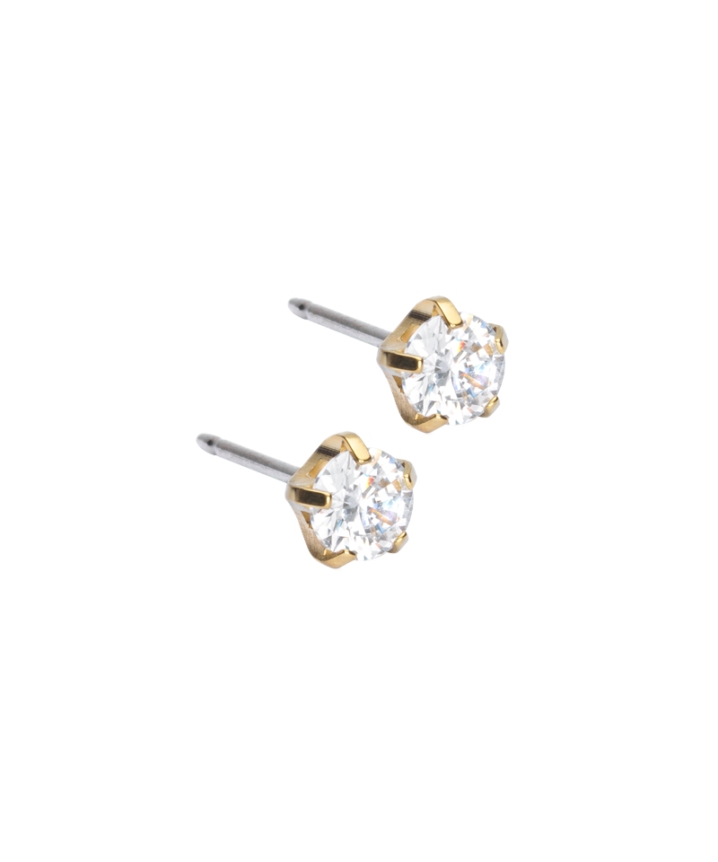 Gold Titanium Tiffany Precious White Cubic Zirconia Earrings