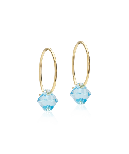 Gold Titanium Bicone Earrings 14mm, Aquamarine