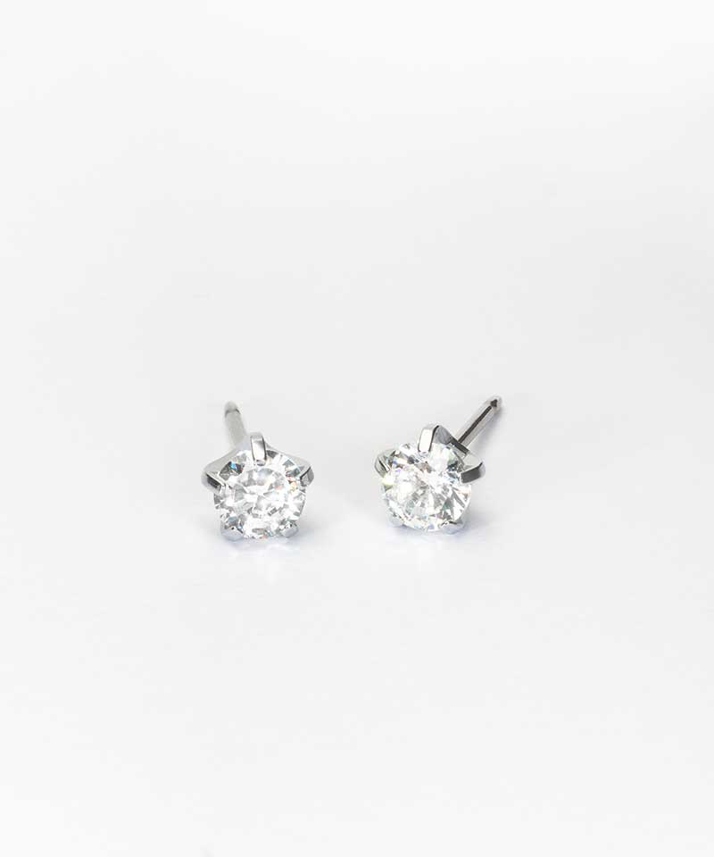 Pair of silver titanium stud earrings with cubic zirconia hypoallergenic dermatologist tested