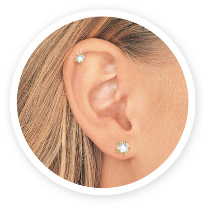 Pierced ears with hypoallergenic jewellery