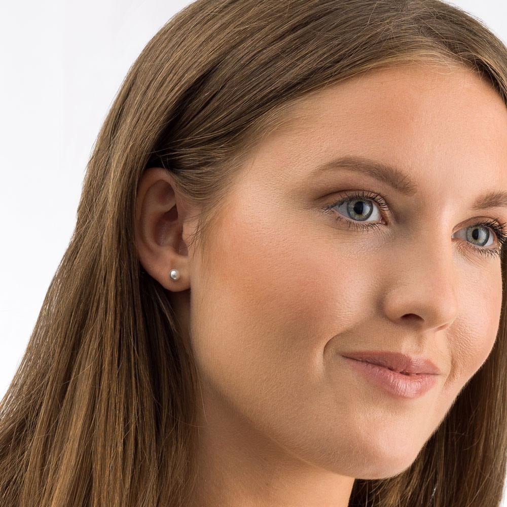 white pearl earrings - natural titanium post jewelry - earrings for women, kids and girls - model 