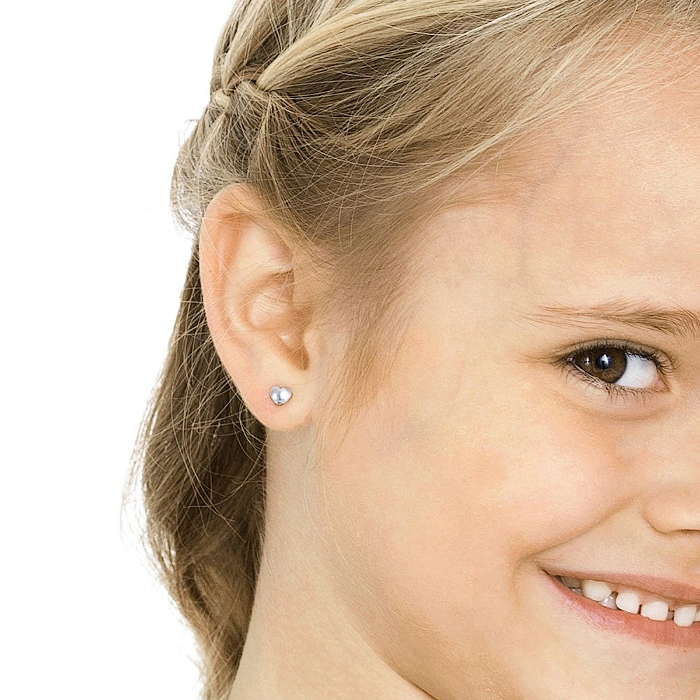 silver heart - silver titanium post jewelry - earrings for women, kids and girls - model