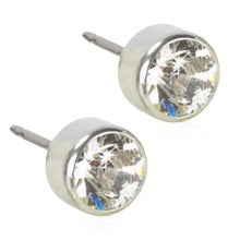 Load image into Gallery viewer, crystal bezel studs - silver titanium post jewelry - earrings for women, kids and girls - 6mm
