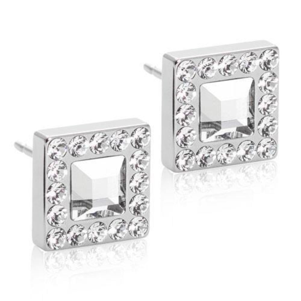 brilliance square crystal earrings - natural titanium post jewelry - earrings for women, kids and girls